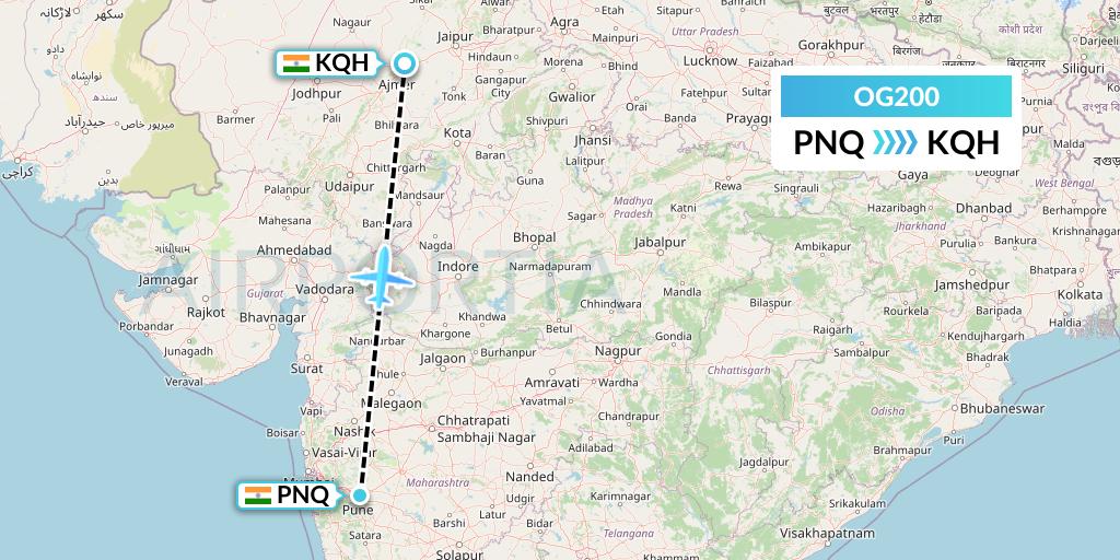 OG200 Fly Play Flight Map: Pune to Jaipur