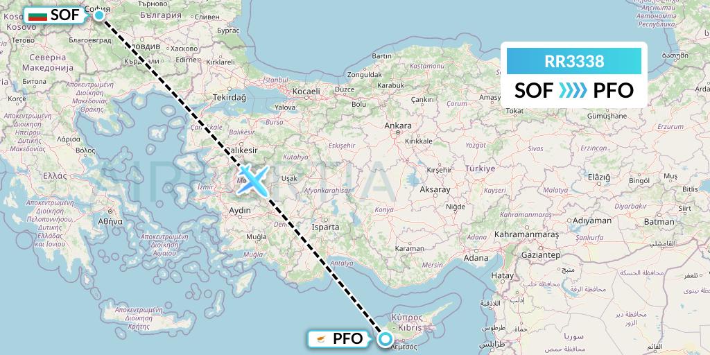 RR3338 Royal Air Force Flight Map: Sofia to Pafos