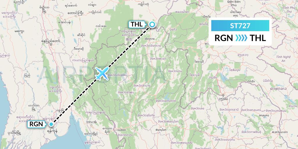 ST727 Air Thanlwin Flight Map: Yangon to Tachilek