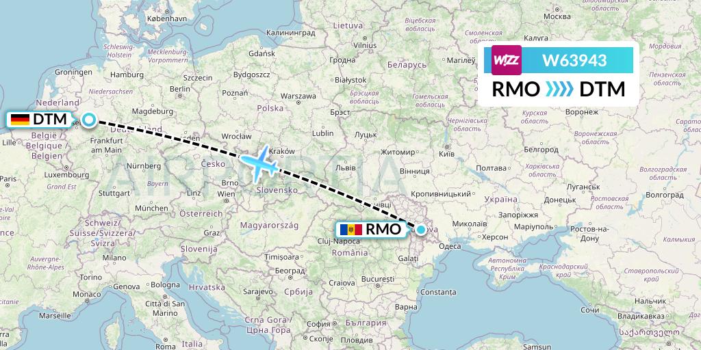 W63943 Wizz Air Flight Map: Chisinau to Dortmund