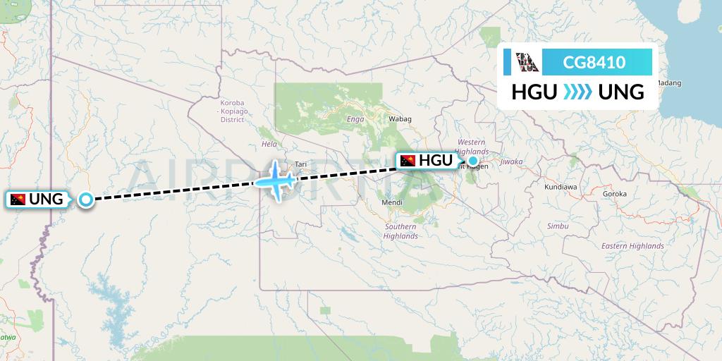 CG8410 Airlines PNG Flight Map: Mount Hagen to Kiunga