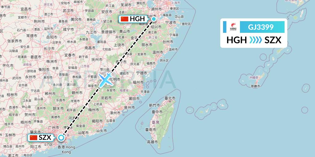 GJ3399 Loong Airlines Flight Map: Hangzhou to Shenzhen