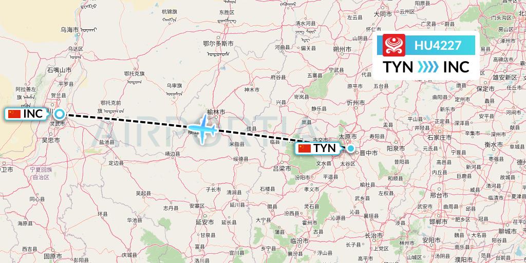 HU4227 Hainan Airlines Flight Map: Taiyuan to Yinchuan