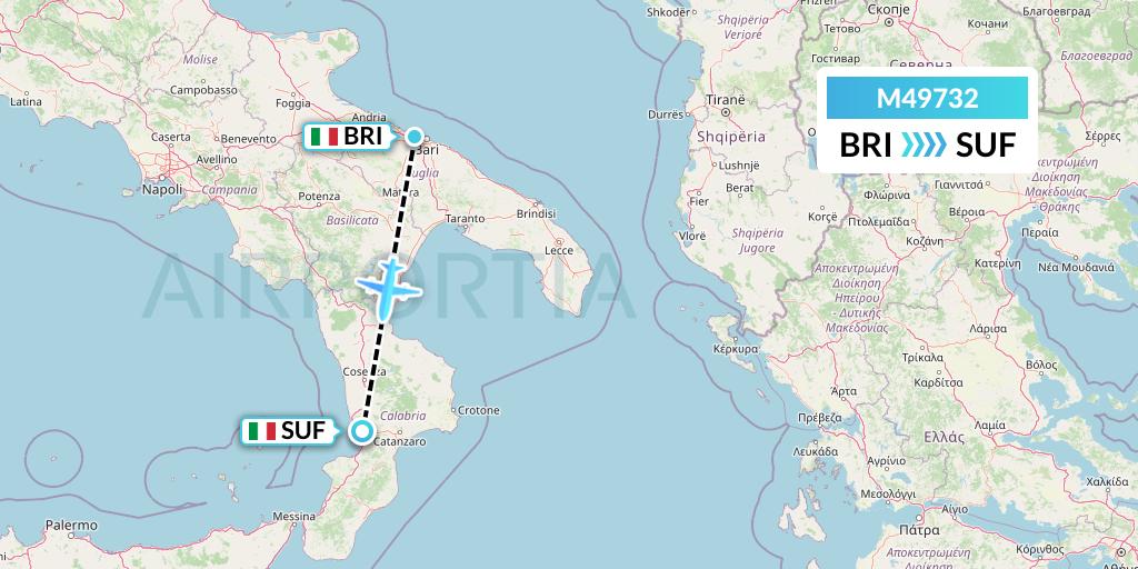 M49732 Mistral Air Flight Map: Bari to Lamezia Terme