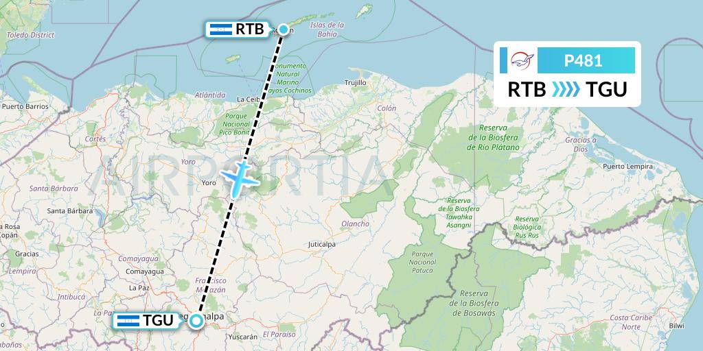 P481 Air Peace Flight Map: Roatan to Tegucigalpa