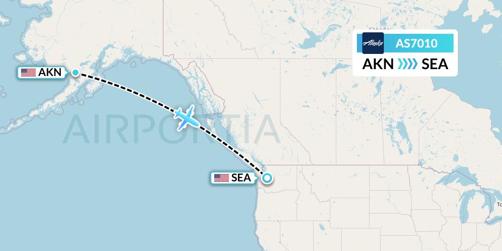 AS7010 Alaska Airlines Flight Map: King Salmon to Seattle