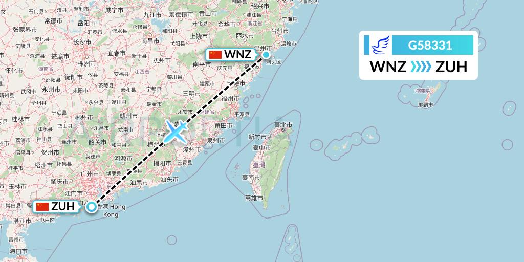 G58331 China Express Airlines Flight Map: Wenzhou to Zhuhai