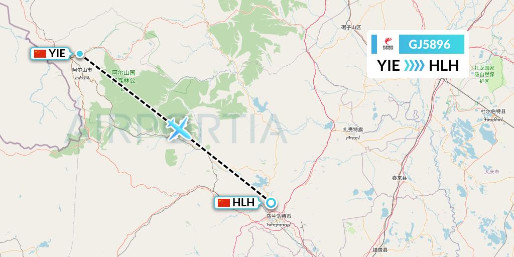 GJ5896 Loong Airlines Flight Map: Arxan to Ulanhot