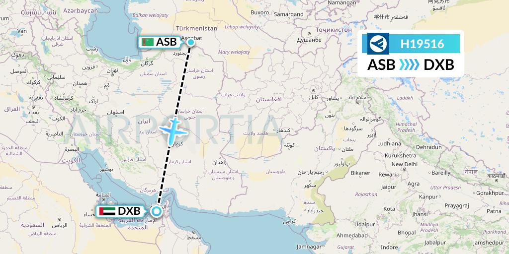 H19516 Hahn Air Systems Flight Map: Ashgabat to Dubai