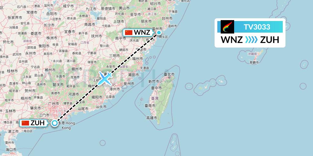 TV3033 Tibet Airlines Flight Map: Wenzhou to Zhuhai