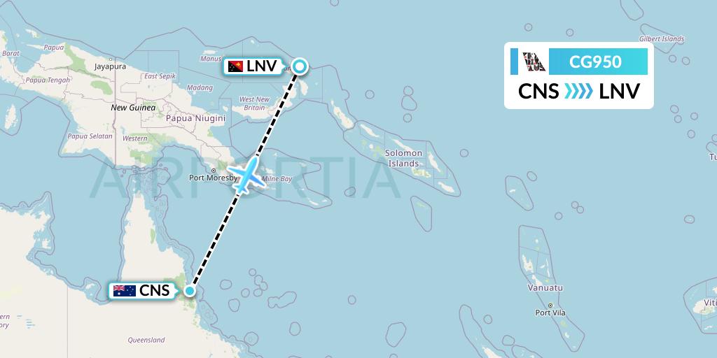 CG950 Airlines PNG Flight Map: Cairns to Londolovit