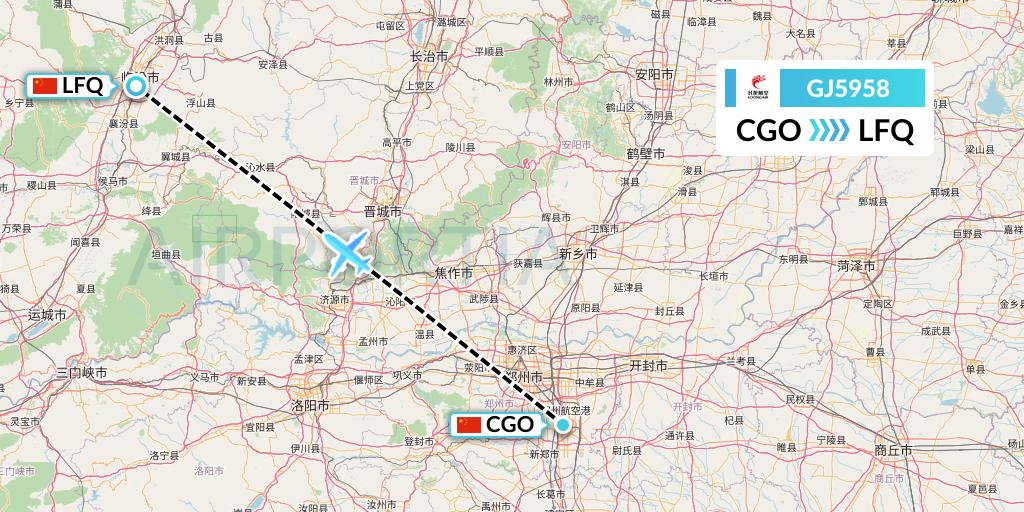 GJ5958 Loong Airlines Flight Map: Zhengzhou to Yulin