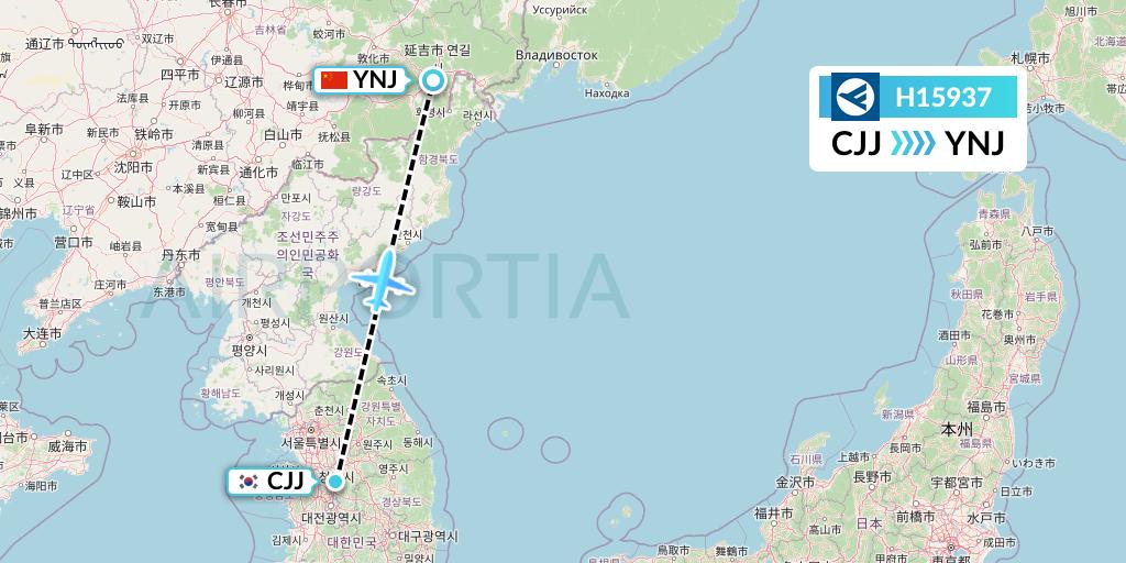 H15937 Hahn Air Systems Flight Map: Cheongju to Yanji