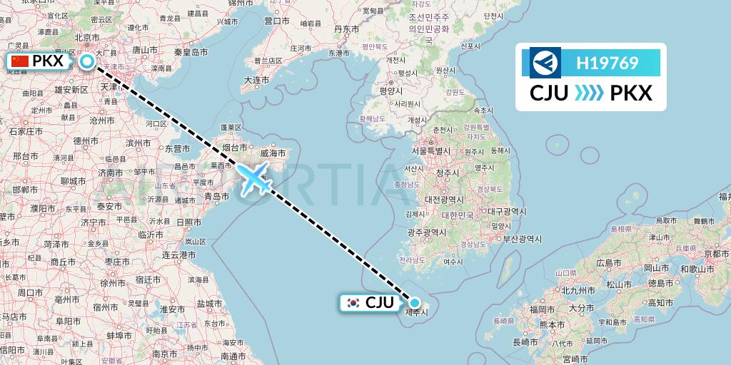 H19769 Hahn Air Systems Flight Map: Jeju to Beijing