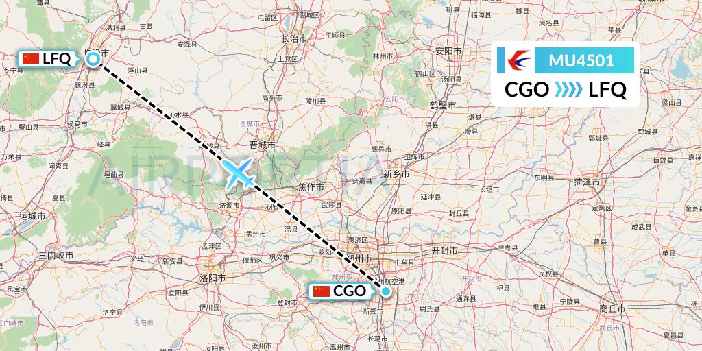 MU4501 China Eastern Airlines Flight Map: Zhengzhou to Yulin
