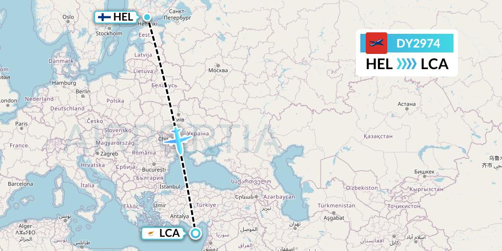 DY2974 Norwegian Flight Map: Helsinki to Larnaca