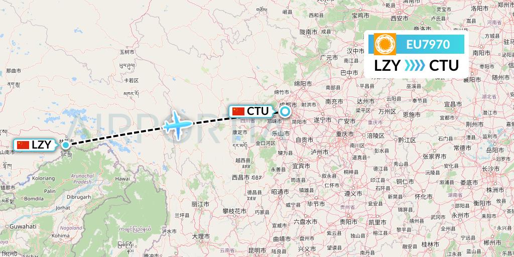 EU7970 Chengdu Airlines Flight Map: Nyingchi to Chengdu