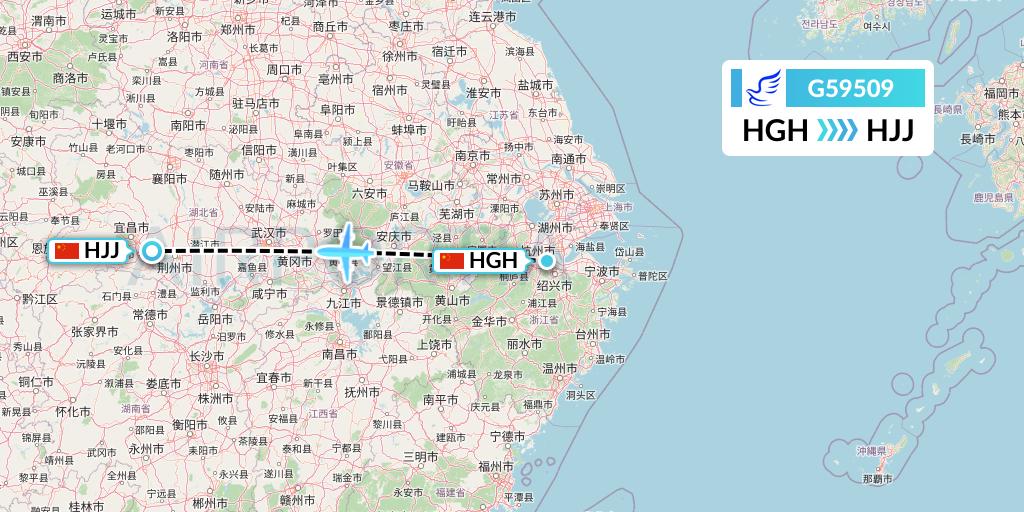 G59509 China Express Airlines Flight Map: Hangzhou to Huaihua