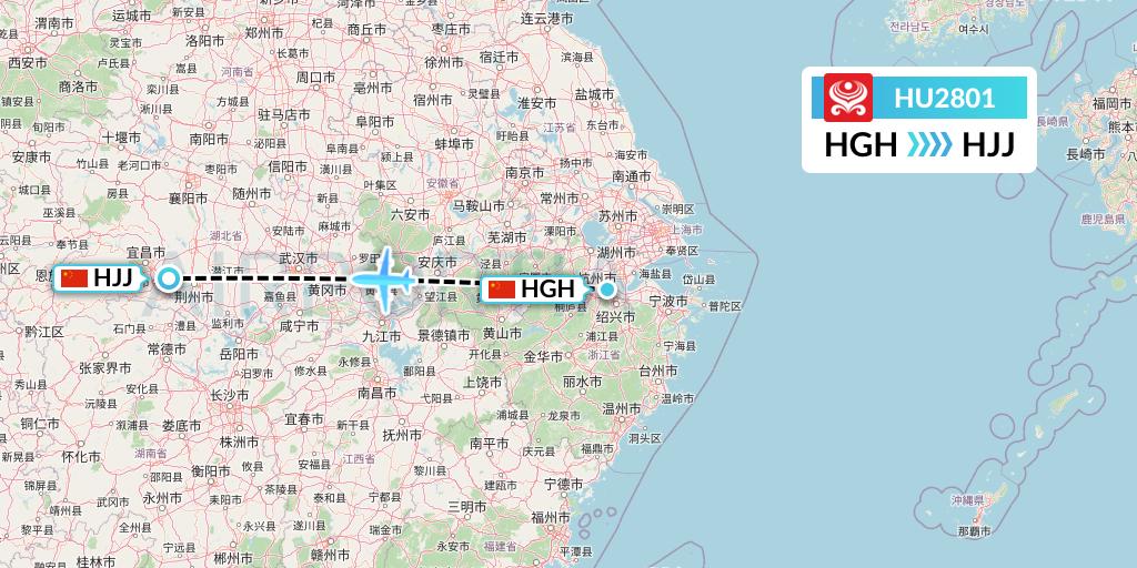 HU2801 Hainan Airlines Flight Map: Hangzhou to Huaihua