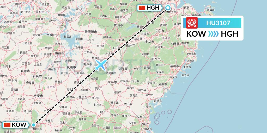 HU3107 Hainan Airlines Flight Map: Ganzhou to Hangzhou