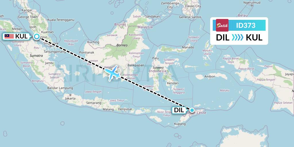 ID373 Batik Air Flight Map: Dili to Kuala Lumpur