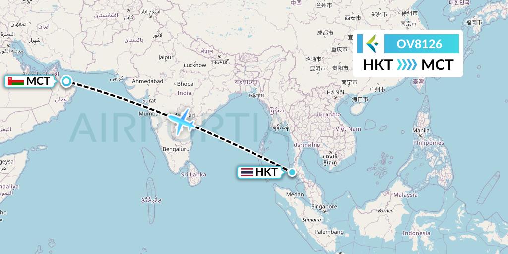 OV8126 SalamAir Flight Map: Phuket to Muscat