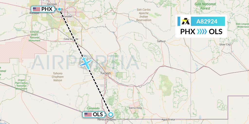 A82924 Aerolink Uganda Flight Map: Phoenix to Nogales