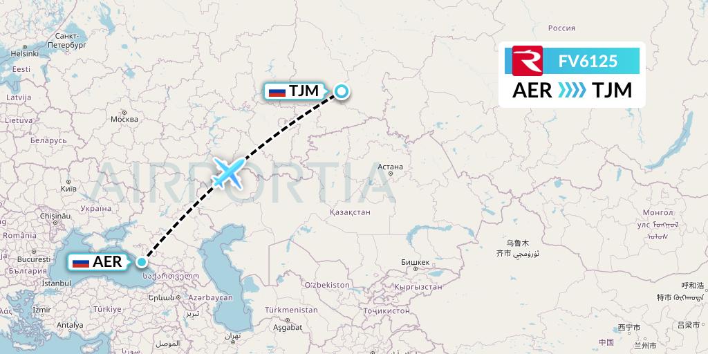 FV6125 Rossiya Flight Map: Sochi to Tyumen