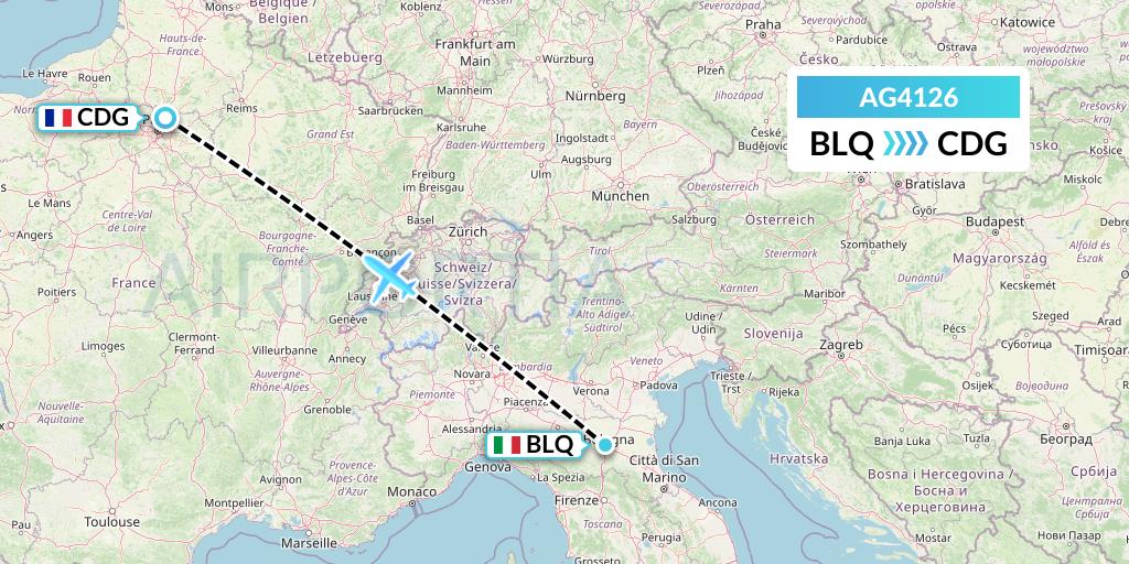 AG4126 Aruba Airlines Flight Map: Bologna to Paris