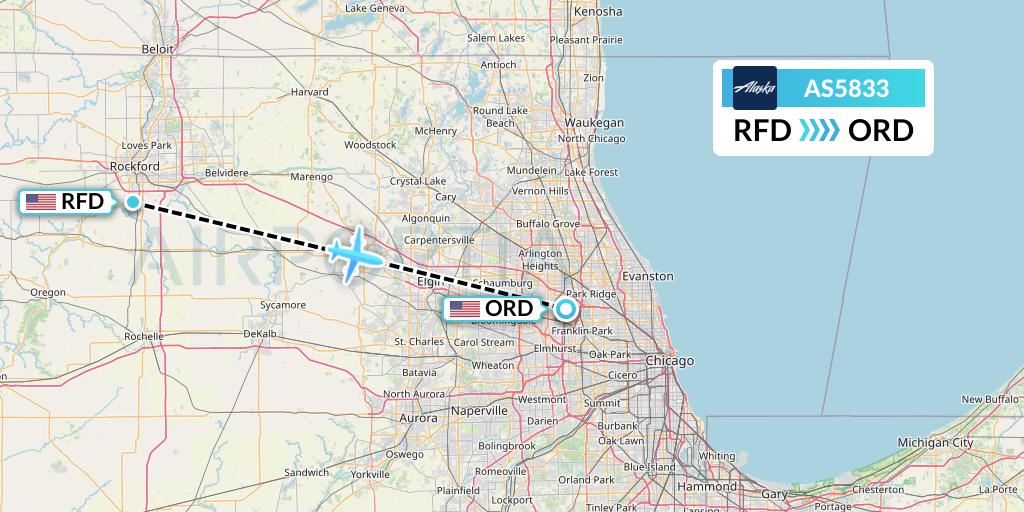 AS5833 Alaska Airlines Flight Map: Chicago to Chicago