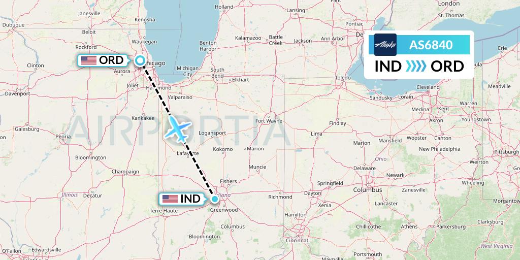 AS6840 Alaska Airlines Flight Map: Indianapolis to Chicago