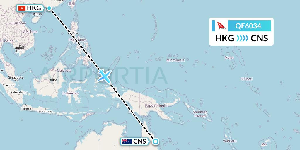 QF6034 Qantas Flight Map: Hong Kong to Cairns