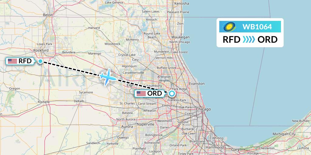 WB1064 RwandAir Flight Map: Chicago to Chicago