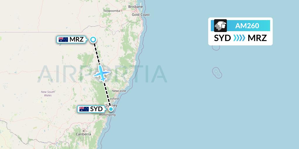 AM260 Aeromexico Flight Map: Sydney to Moree
