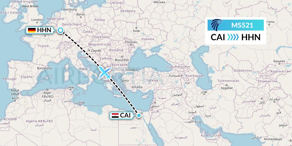 MS521 EgyptAir Flight Map: Cairo to Hahn