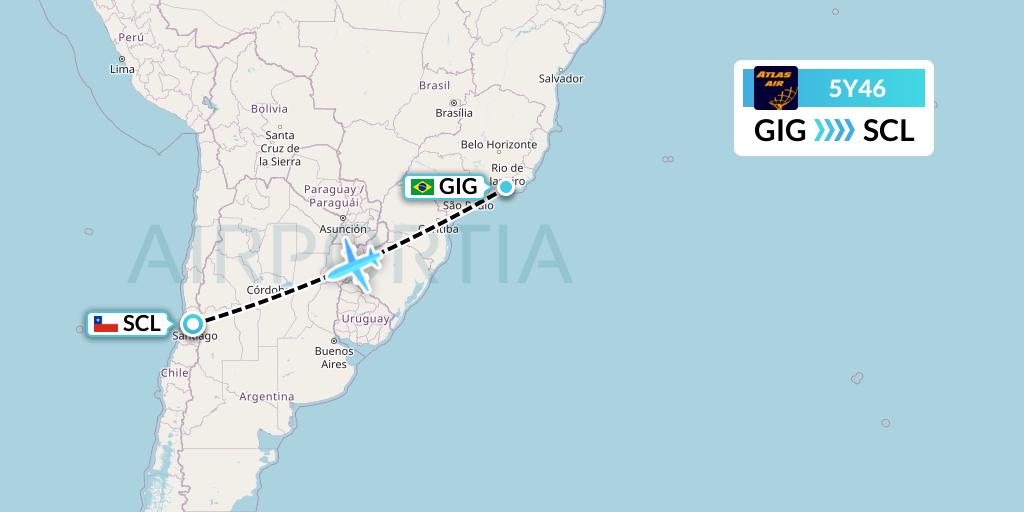 5Y46 Atlas Air Flight Map: Rio de Janeiro to Santiago