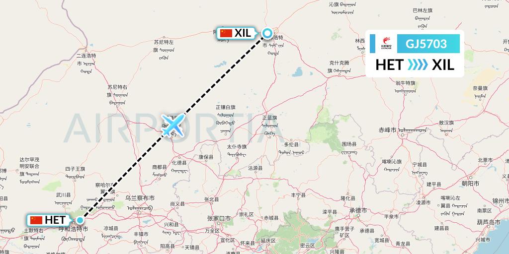 GJ5703 Loong Airlines Flight Map: Hohhot to Xilinhot