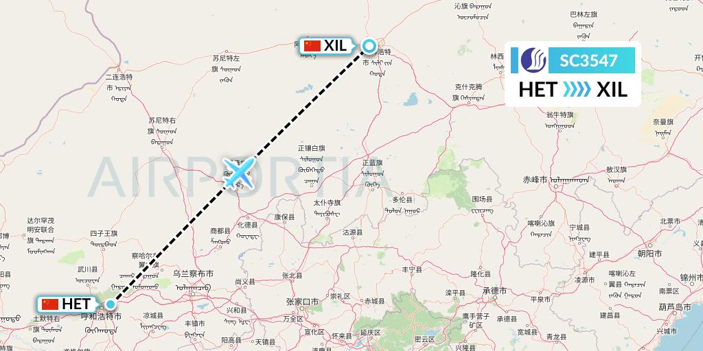 SC3547 Shandong Airlines Flight Map: Hohhot to Xilinhot