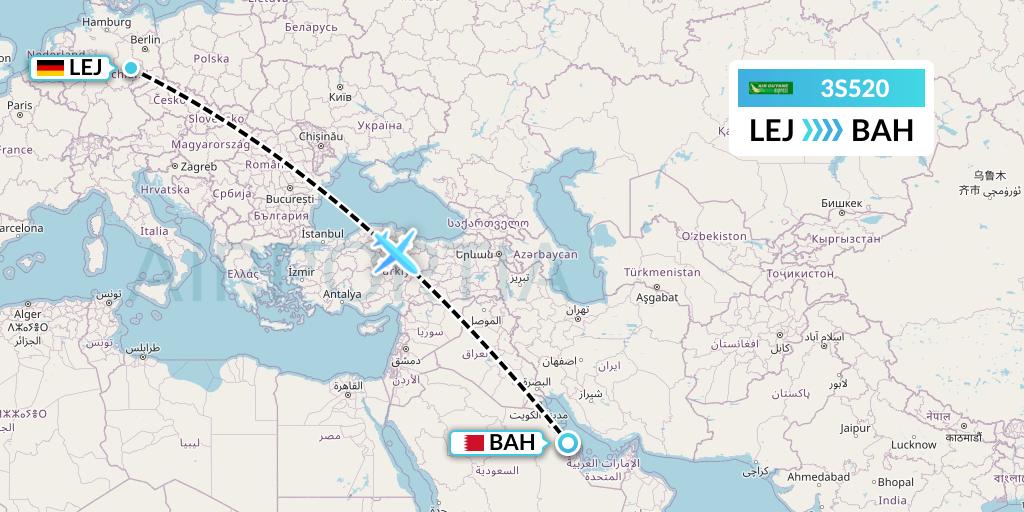 3S520 Air Antilles Express Flight Map: Leipzig to Bahrain