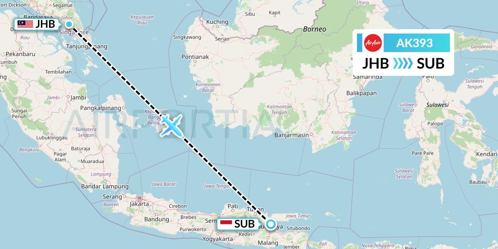 AK393 AirAsia Flight Map: Johor Bahru to Surabaya