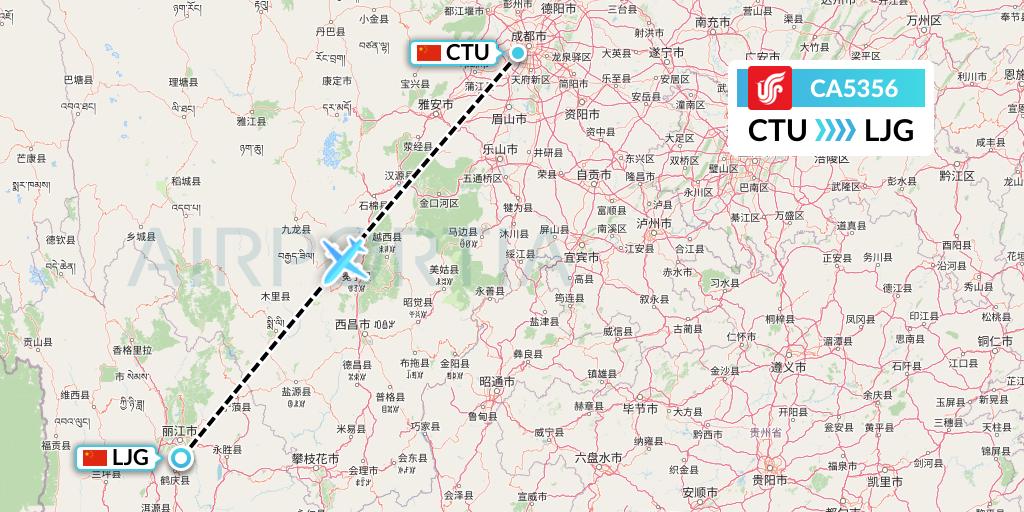 CA5356 Air China Flight Map: Chengdu to Lijiang