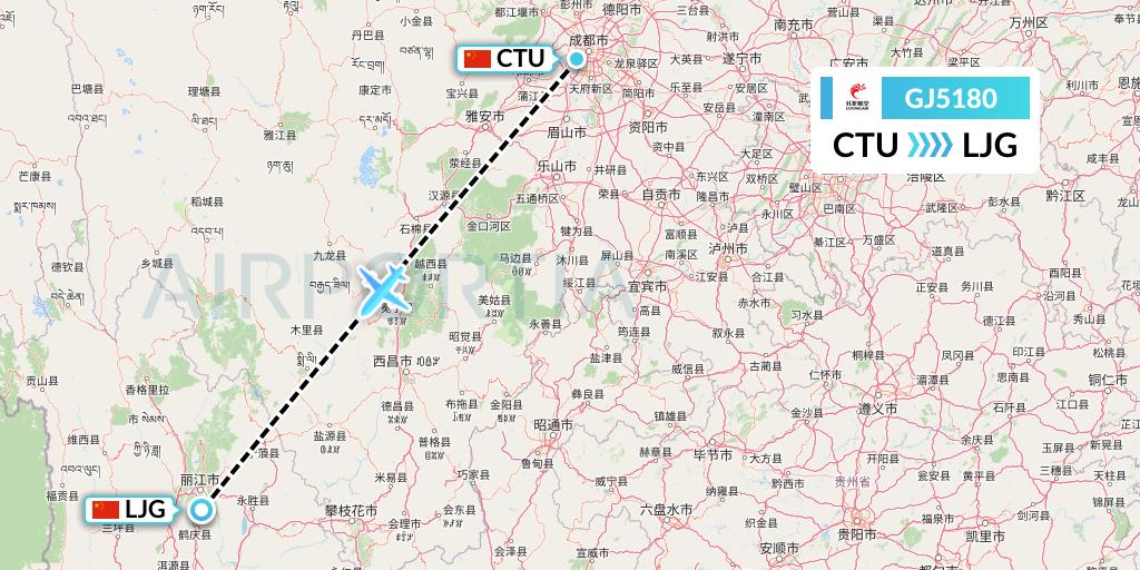 GJ5180 Loong Airlines Flight Map: Chengdu to Lijiang