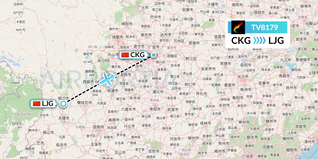 TV8179 Tibet Airlines Flight Map: Chongqing to Lijiang