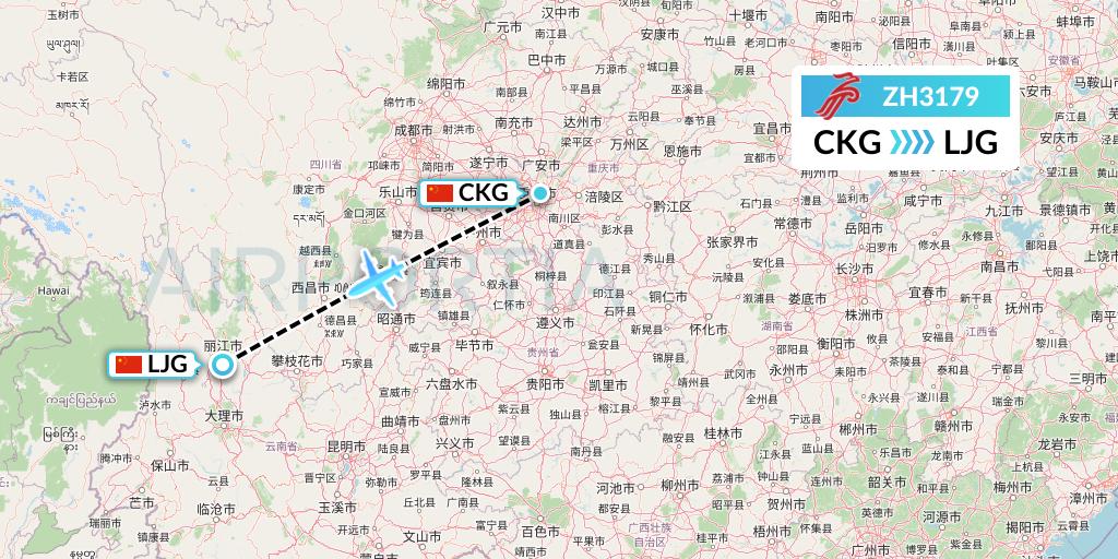 ZH3179 Shenzhen Airlines Flight Map: Chongqing to Lijiang