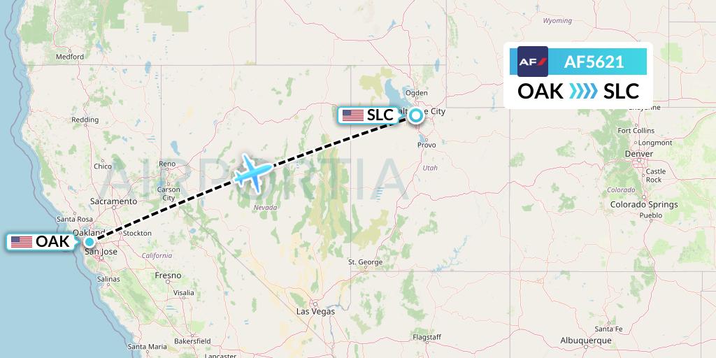 AF5621 Air France Flight Map: Oakland to Salt Lake City