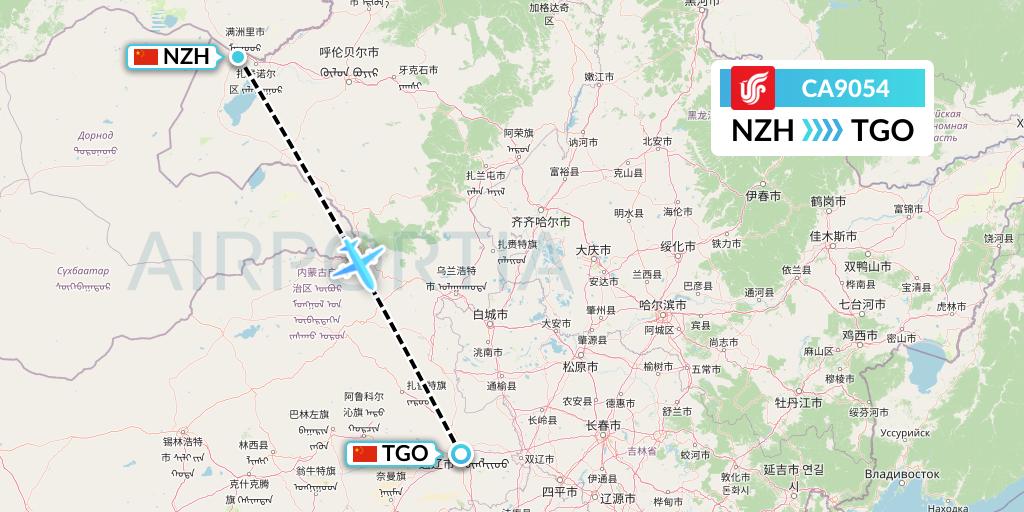 CA9054 Air China Flight Map: Manzhouli to Tongliao