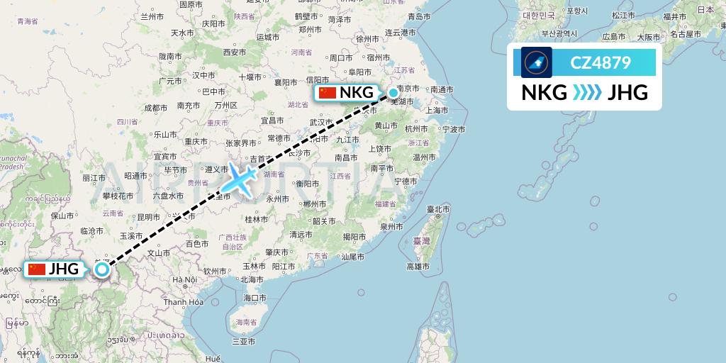 CZ4879 China Southern Airlines Flight Map: Nanjing to Jinghong