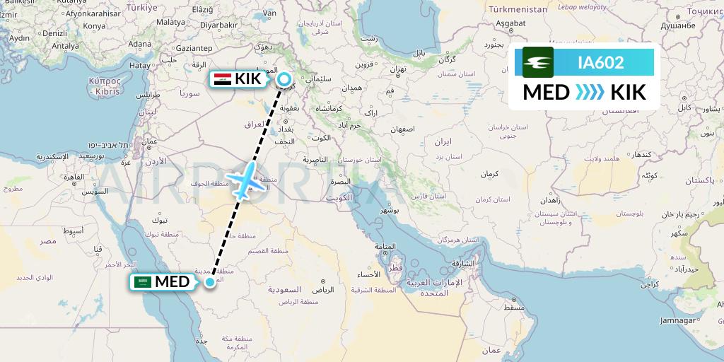 IA602 Iraqi Airways Flight Map: Medina to Kirkuk
