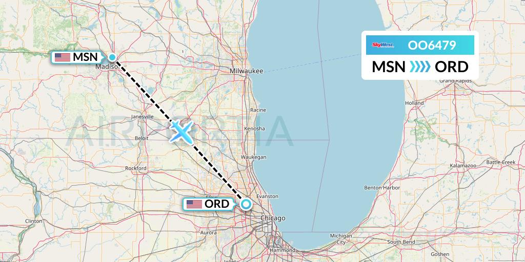 OO6479 SkyWest Airlines Flight Map: Madison to Chicago