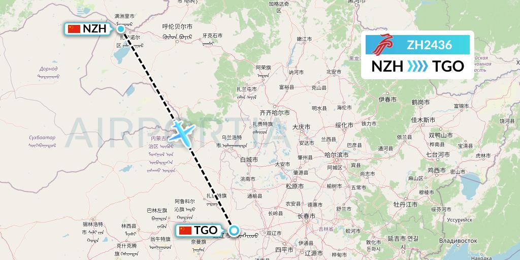 ZH2436 Shenzhen Airlines Flight Map: Manzhouli to Tongliao
